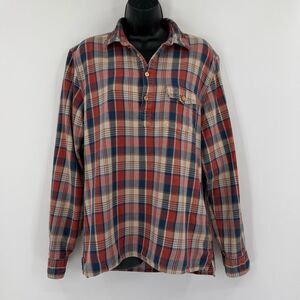 J. Crew Men’s Sporting Life Plaid Popover Shirt in Red/Navy/Cream | Size Medium